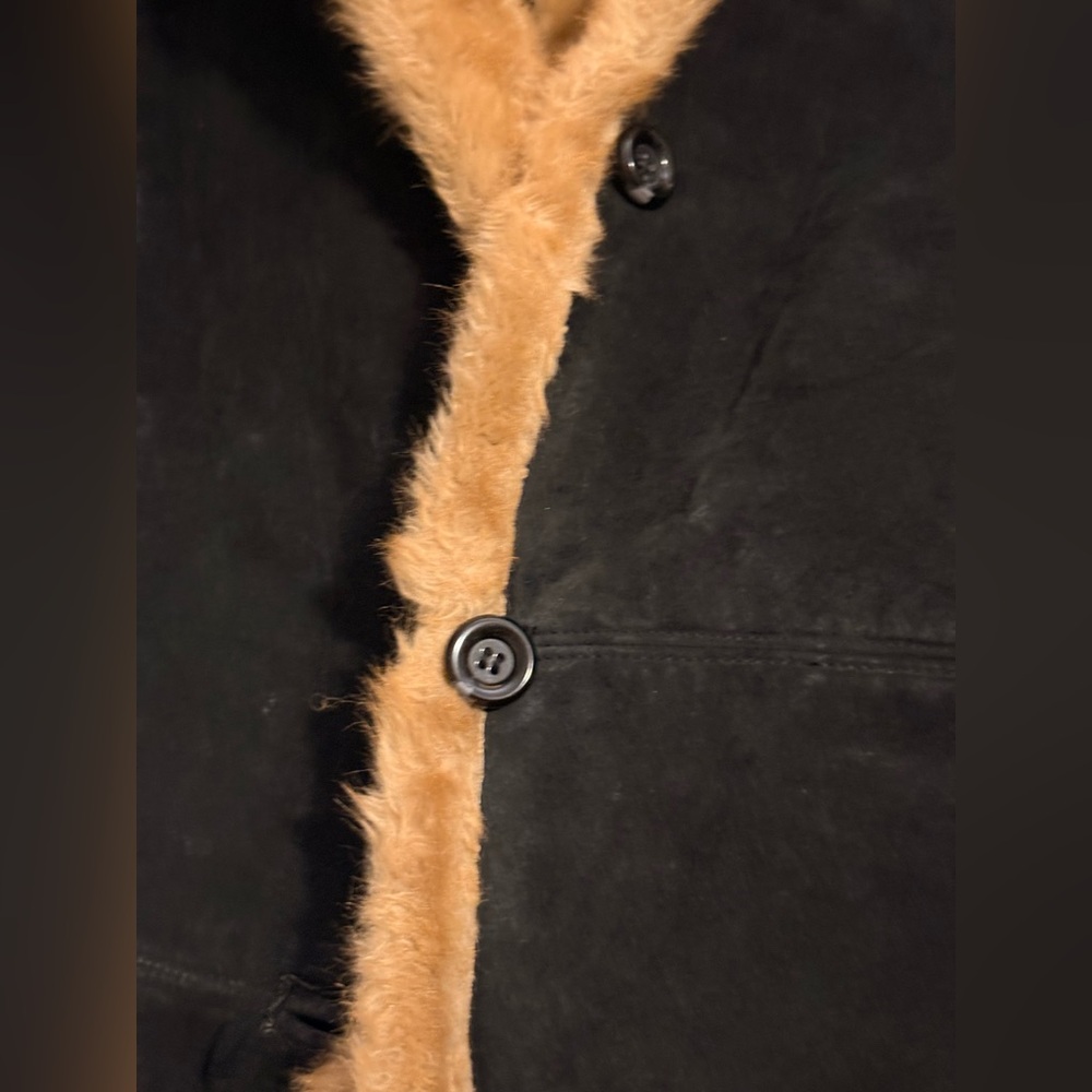 U.S.A. Leather Vintage 70s Style Penny Lane Sherpa Lined Coat 
Black w/Tan Large - Picture 11 of 11